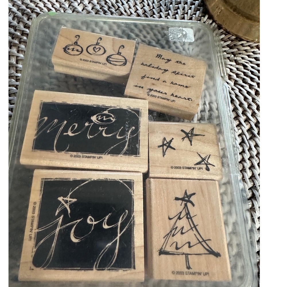 Stampin Up Holiday Spirit Wood Mount Rubber Stamp Set 2003 Christmas 6 Piece EUC